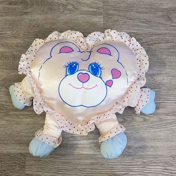 Vintage Well Made Toys Bear Heart Shape Plush Pillow Satin Pink Arms Legs 1989 - Picture 1 of 5